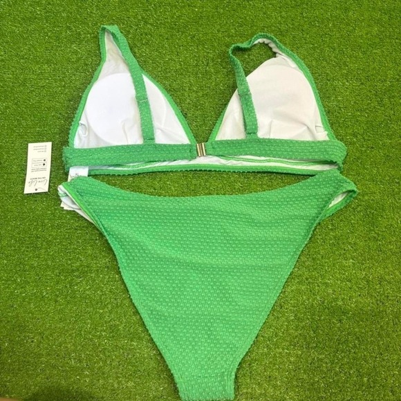 NWT Cupshe Women's Size XL Bikini Two-Piece Kelly Green Textured Bralette - Picture 4 of 4